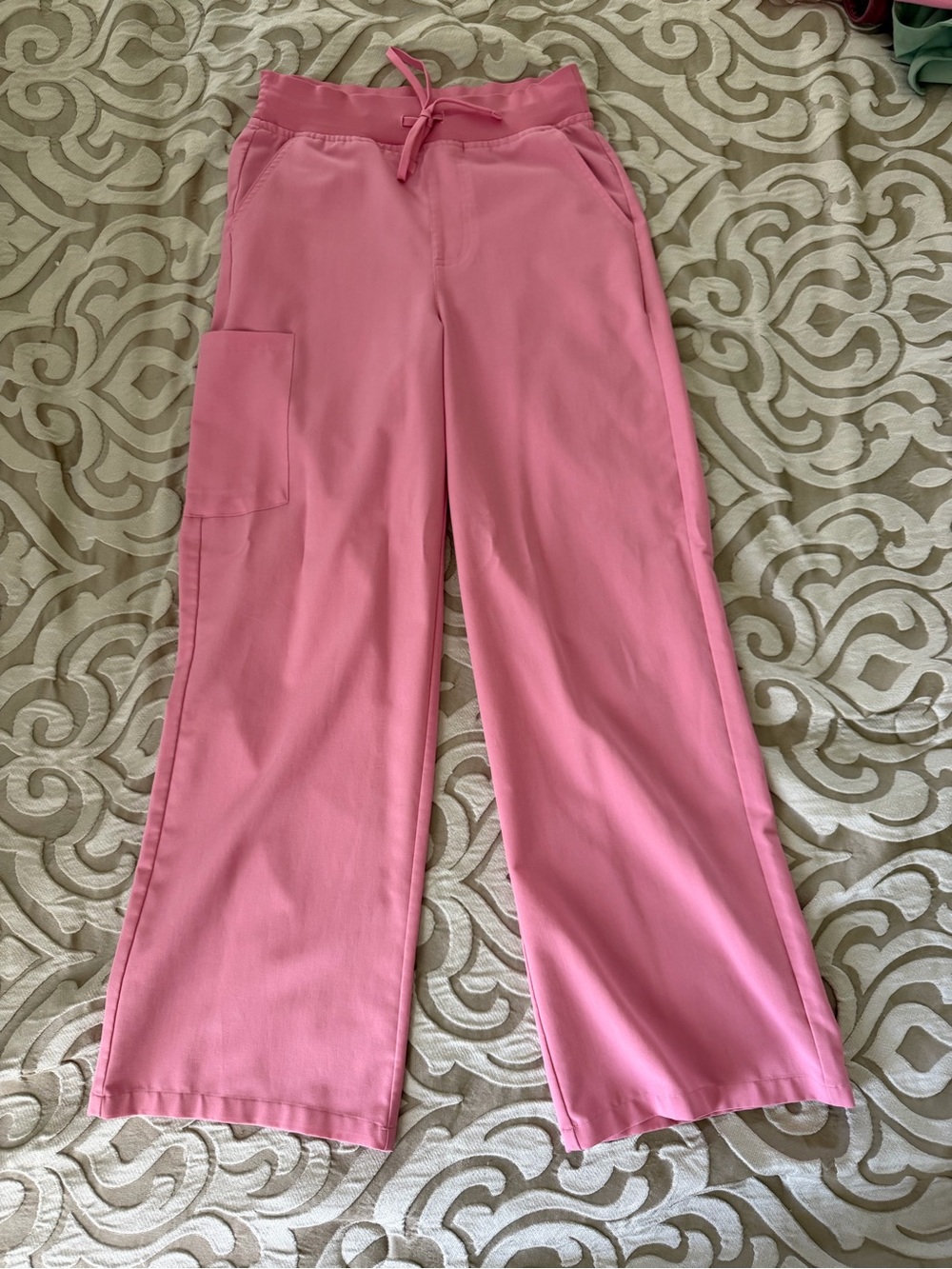 Mandala Wide-Leg Pink Scrub Pants